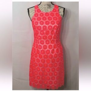 Lilly Pulitzer Pearl Shift Dress Fiesta Pink Pinwheel Organza Lace Mini Size 8